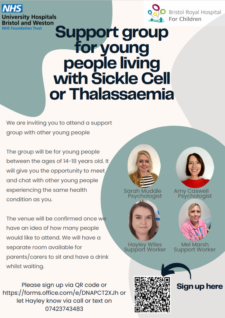Support group for young people living with Sickle Cell or Thalassaemia